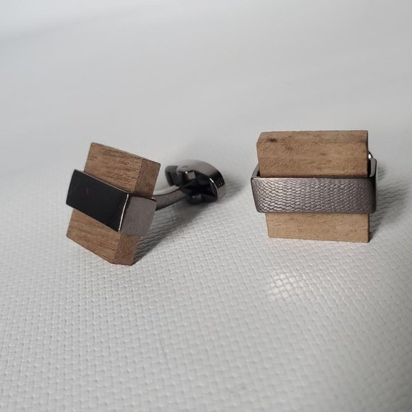 Lightweight Wood Square Stainless Steel Cuff Links - Picture 5 of 5